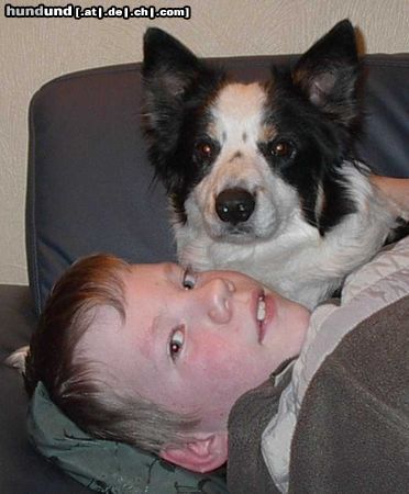 Border Collie Zwei dicke Freunde - Ginger und mein Sohn Robin