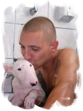 Bullterrier Mein Schatz mit Emmaaaaa - blubbblubbb !